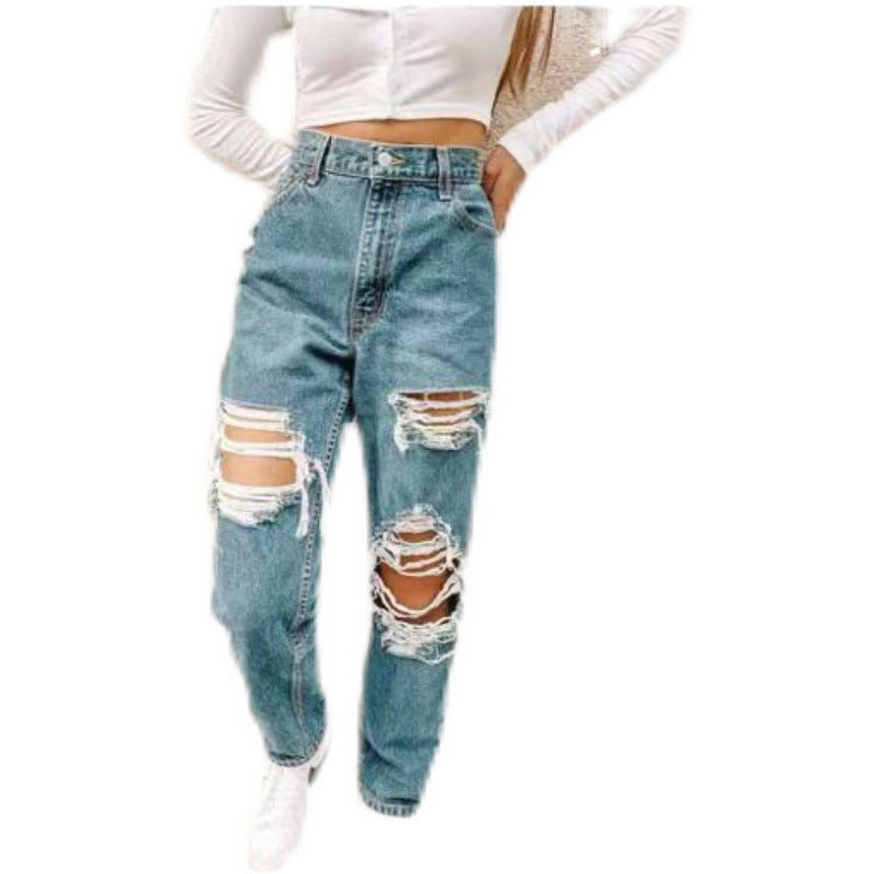 Ripped Fashion Casual Denim Trousers