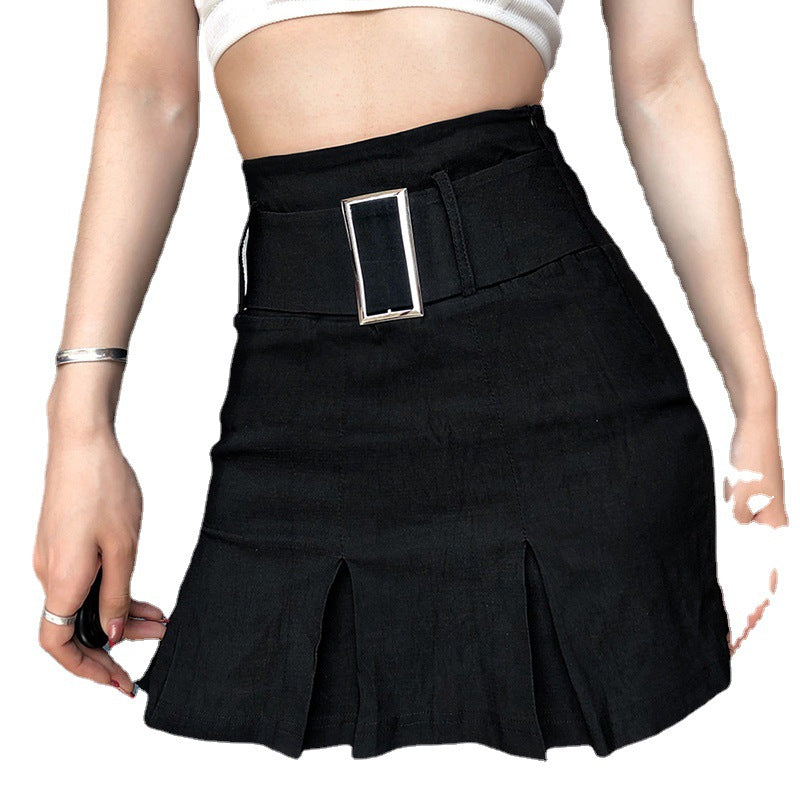 Slim High-Waist Bag Hip Pleated Skirt