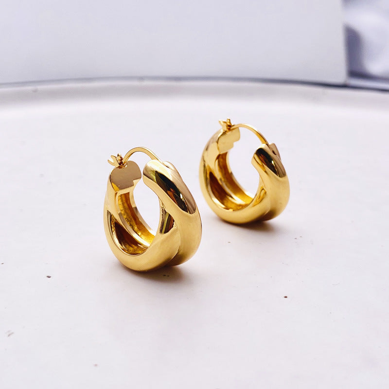 Feminine Exaggeration Cross Loop Hoop Earrings - 18K Gold Plated Indifference Earrings