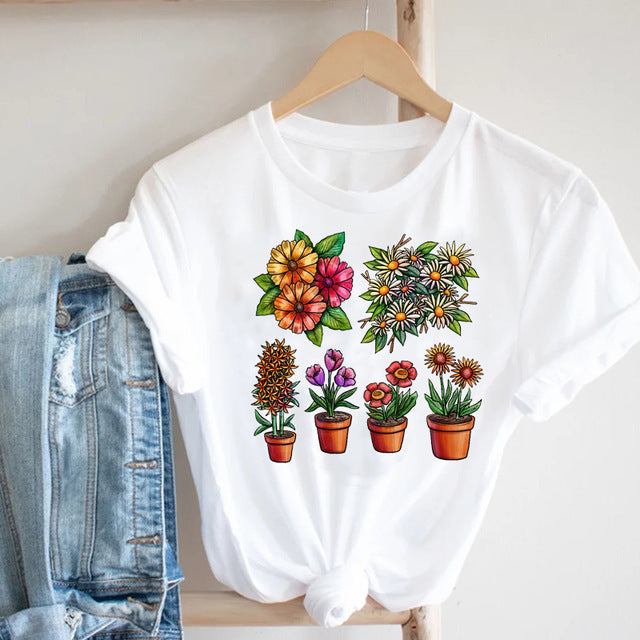 Cactus Cartoon Sweet Lady  Printed T-Shirt