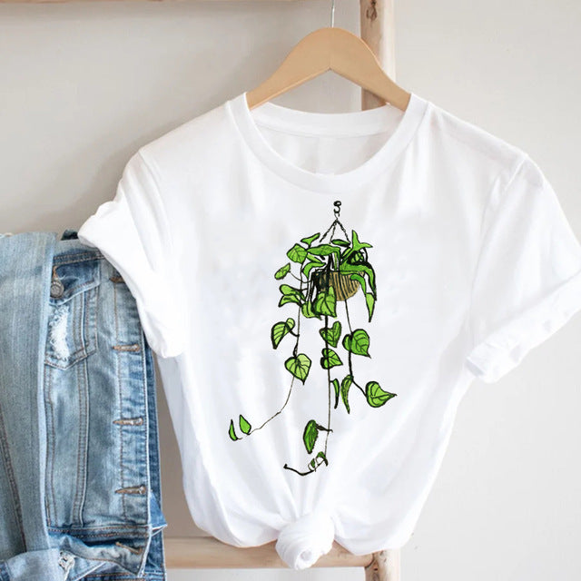 Cactus Cartoon Sweet Lady  Printed T-Shirt