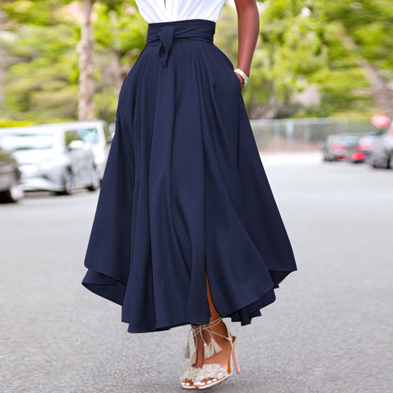 Summer Vintage Zipper Maxi Skirt