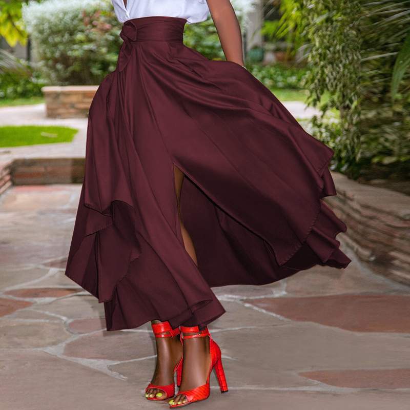 Summer Vintage Zipper Maxi Skirt