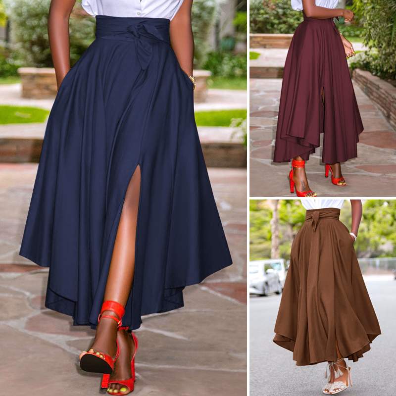 Summer Vintage Zipper Maxi Skirt