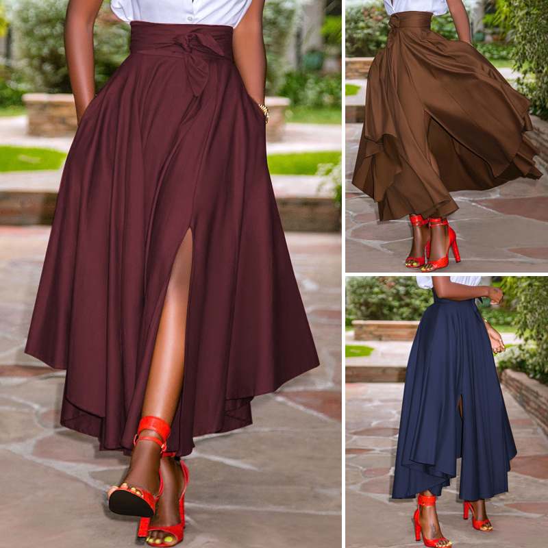 Summer Vintage Zipper Maxi Skirt