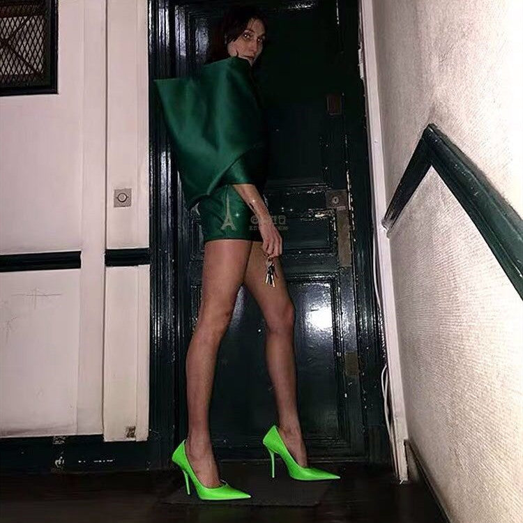 Fluorescent Green Pointed Stiletto High Heels