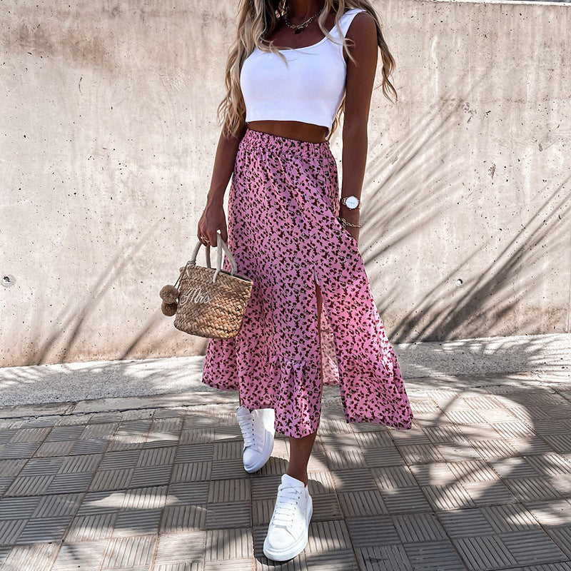 Summer Leisure Vacation Patchwork Floral Color Patchwork Skirt