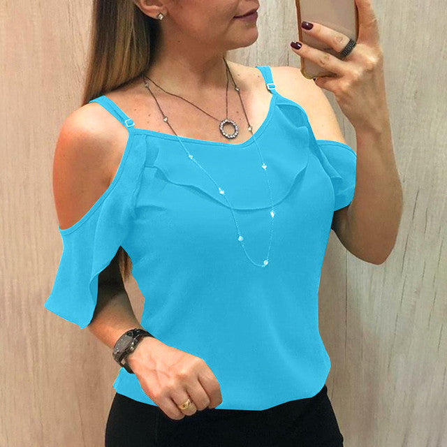 Sling Ruffles Short-Sleeve Blouse