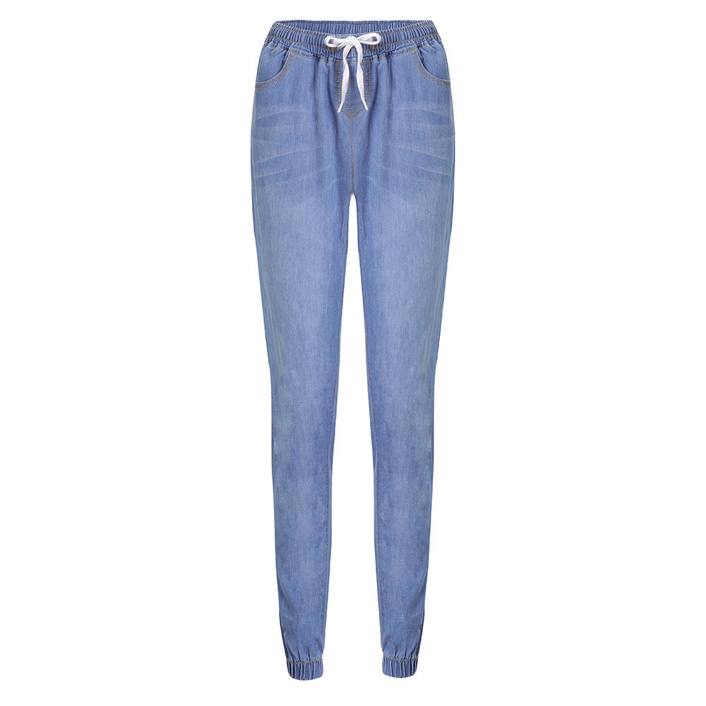 Denim Tie-the-Foot Lantern Trousers