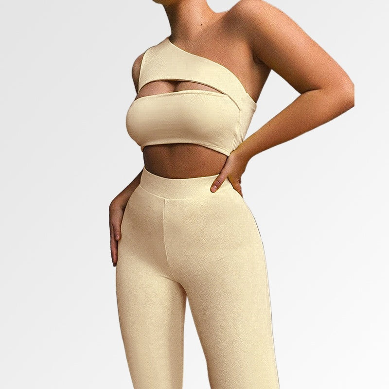 Women's Strapless Crop Top + Trousers Sports Outfit