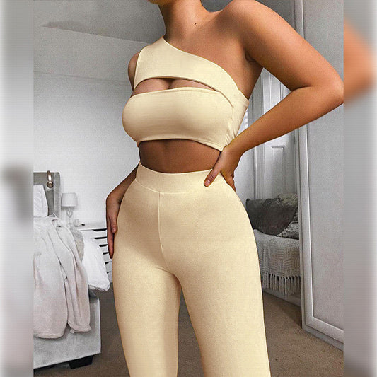 Women's Strapless Crop Top + Trousers Sports Outfit