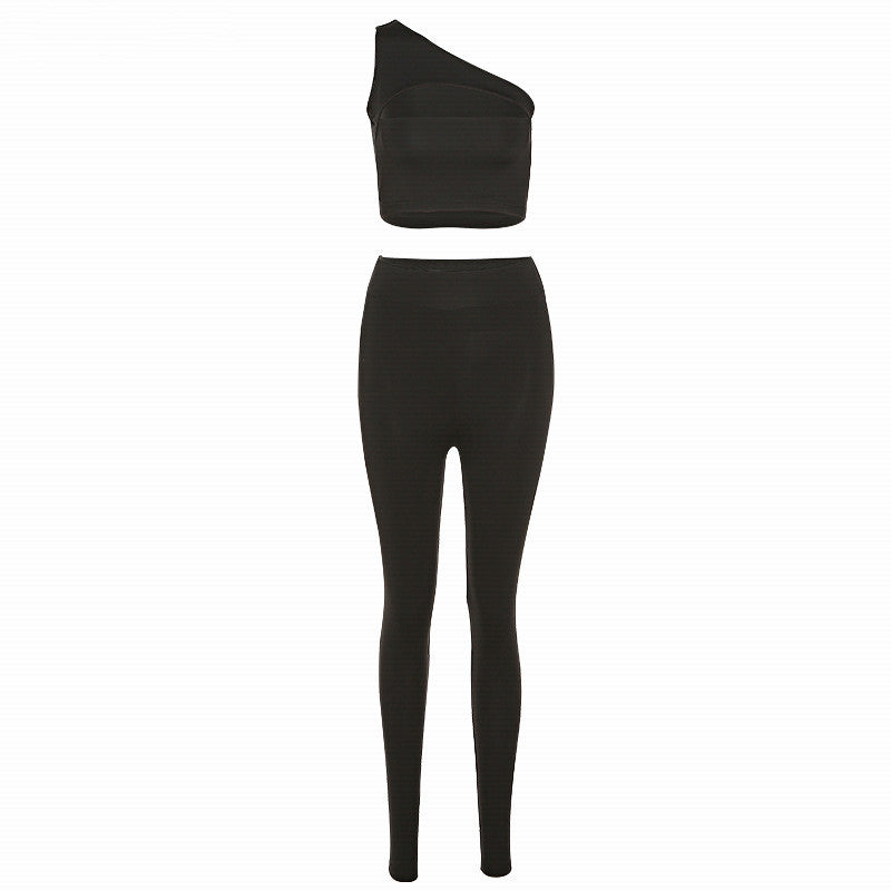 Women's Strapless Crop Top + Trousers Sports Outfit