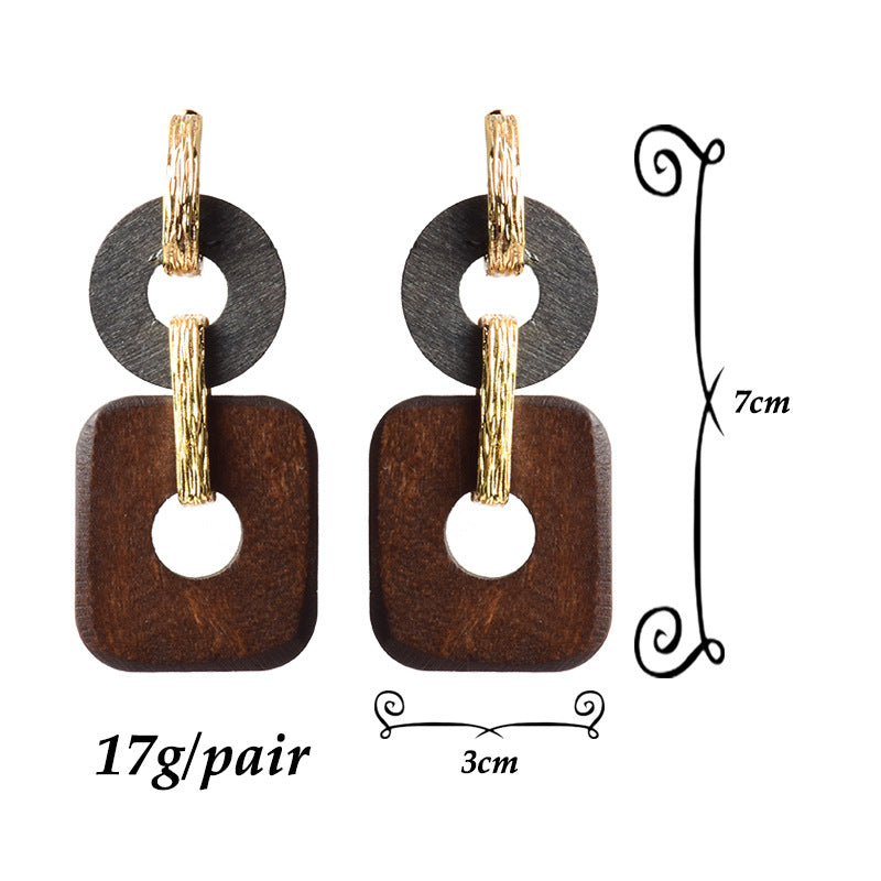 Wooden Hoop Geometric Earrings For Women