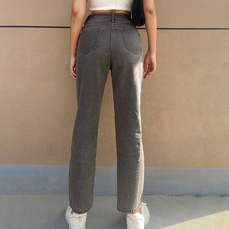 Mid-Waist Bell Jeans - Vintage Stretch Slim Pants