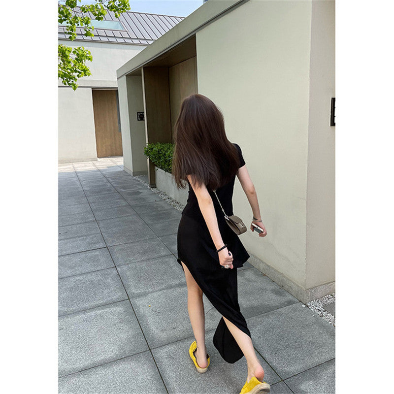 Side Slit Pleated Half Skirt Design Sense Long Skirt