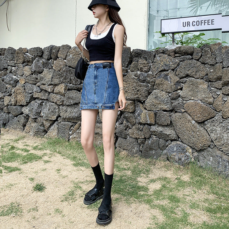 Simple Irregular Denim Skirt