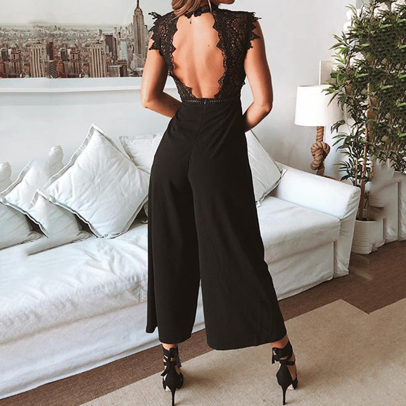 Holllow-Back Wide-Pants Jumpsuit For Women