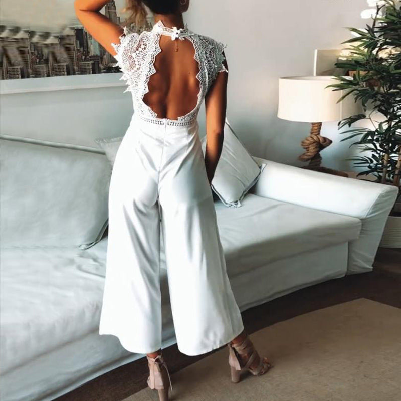 Holllow-Back Wide-Pants Jumpsuit For Women