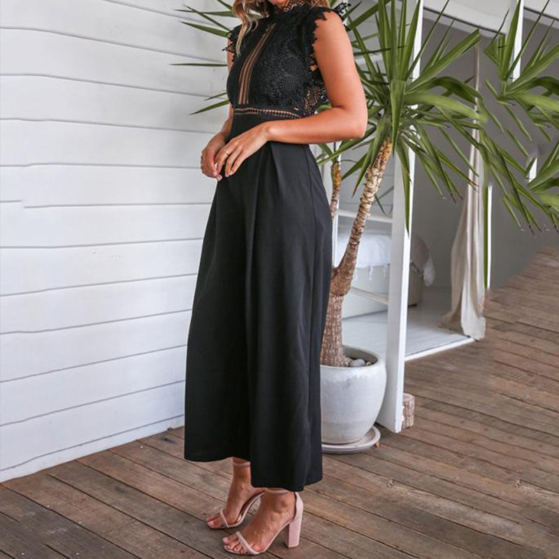 Holllow-Back Wide-Pants Jumpsuit For Women