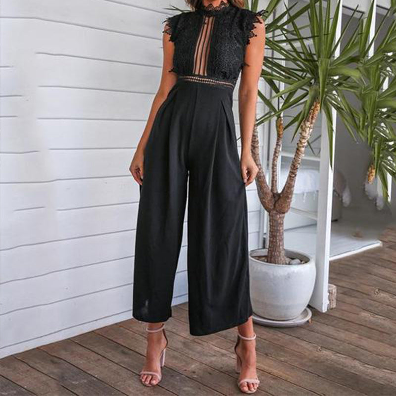 Holllow-Back Wide-Pants Jumpsuit For Women