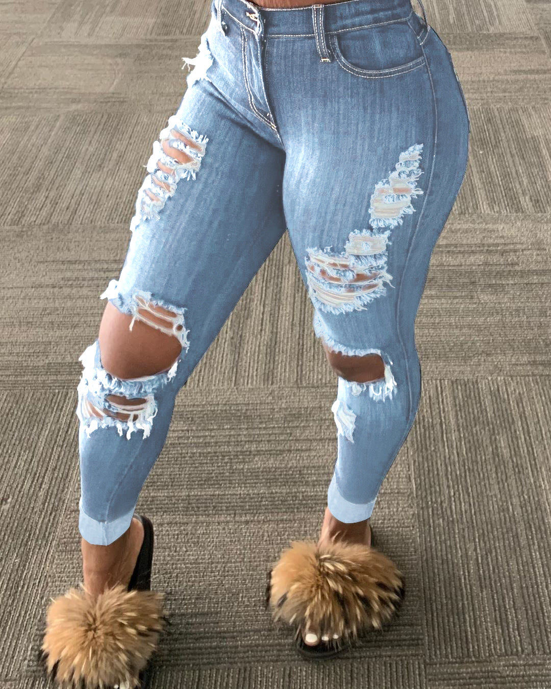 Popular Ripped Fringe Denim Trousers for Women