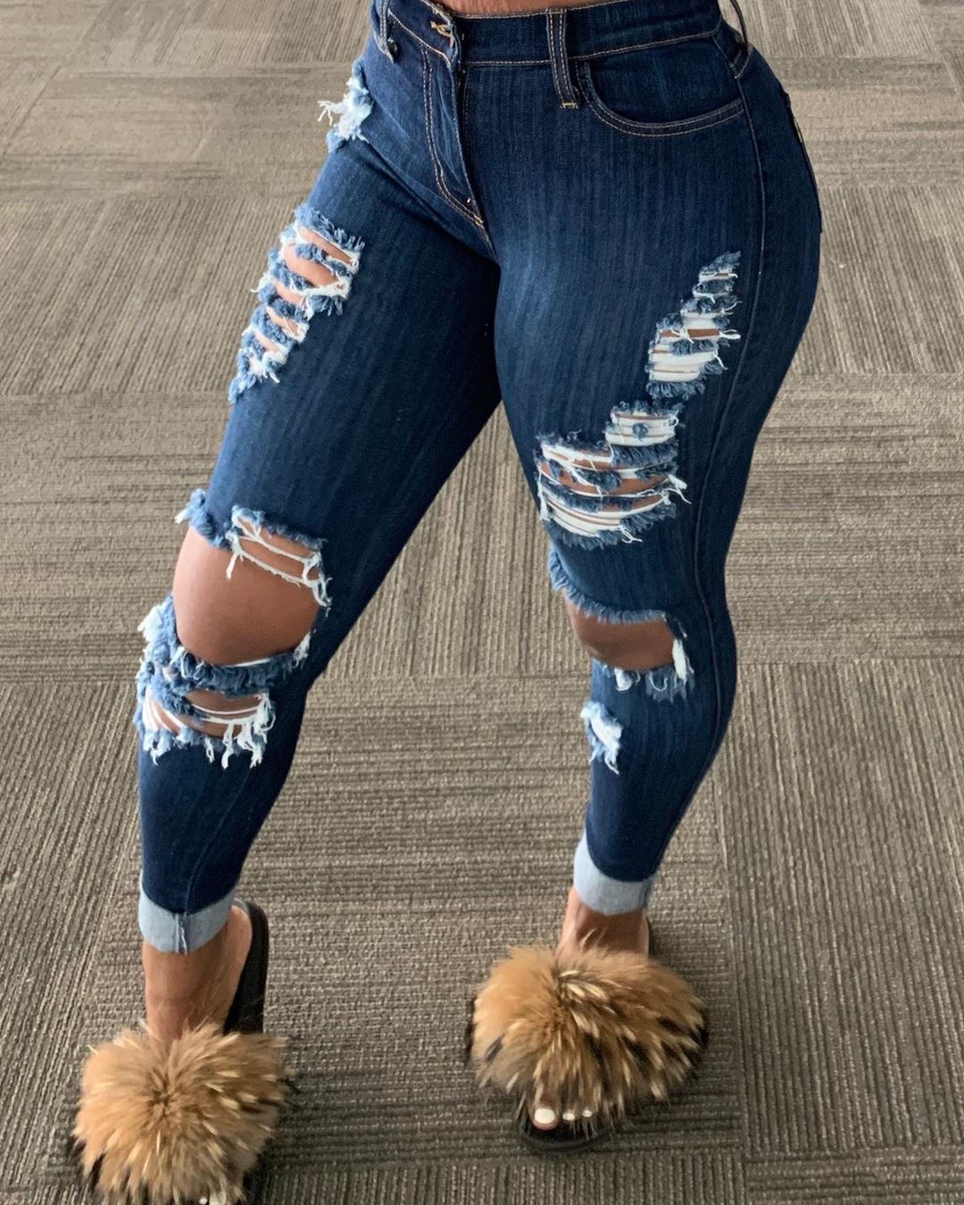 Popular Ripped Fringe Denim Trousers for Women