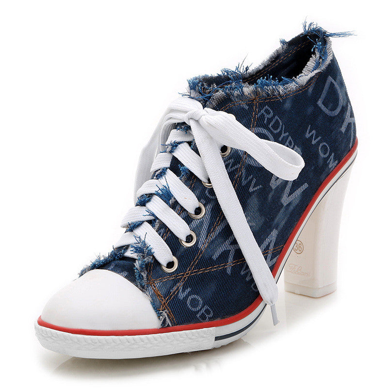 Denim Camouflage High Heels