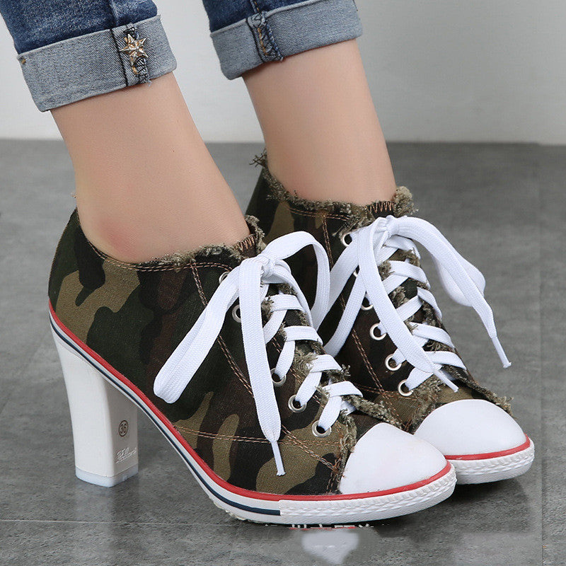 Denim Camouflage High Heels