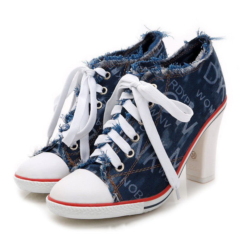 Denim Camouflage High Heels