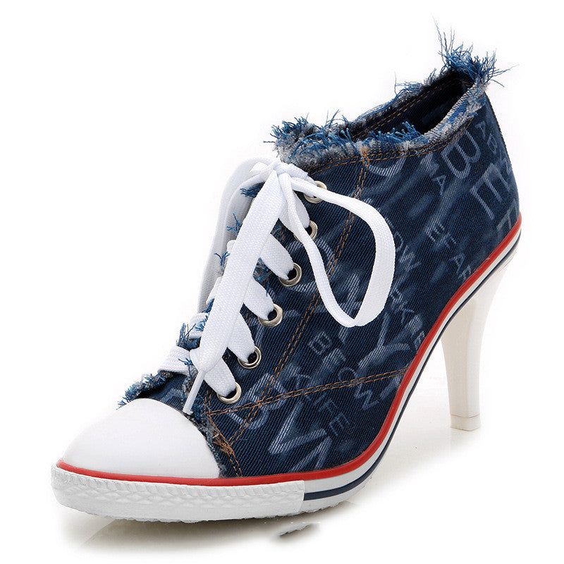 Denim Camouflage High Heels