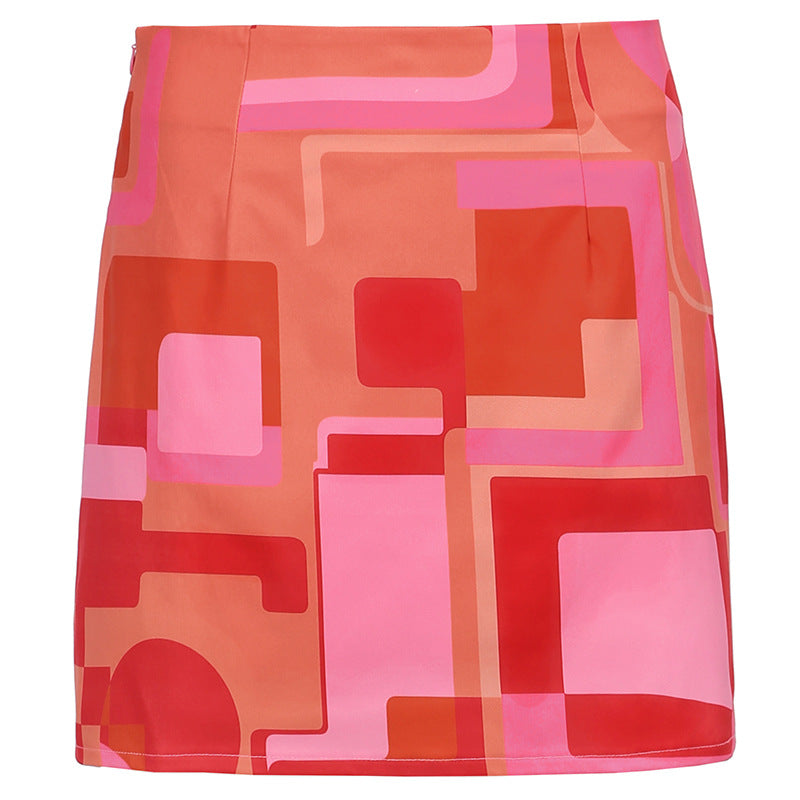 Hip High-Waist Print Skirt