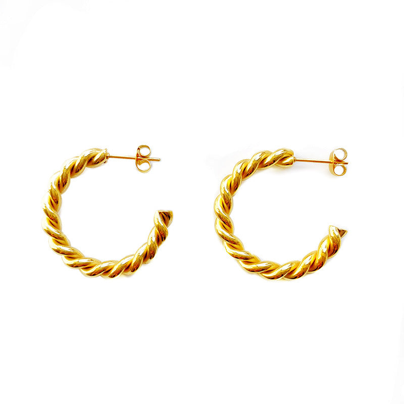 New Trendy Hoop Titanium Gold-Plated Earrings