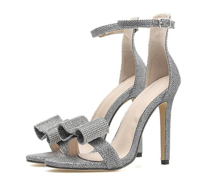 Rhinestone Butterfly-Knot Ankle-Buckles High-Heel Sandals