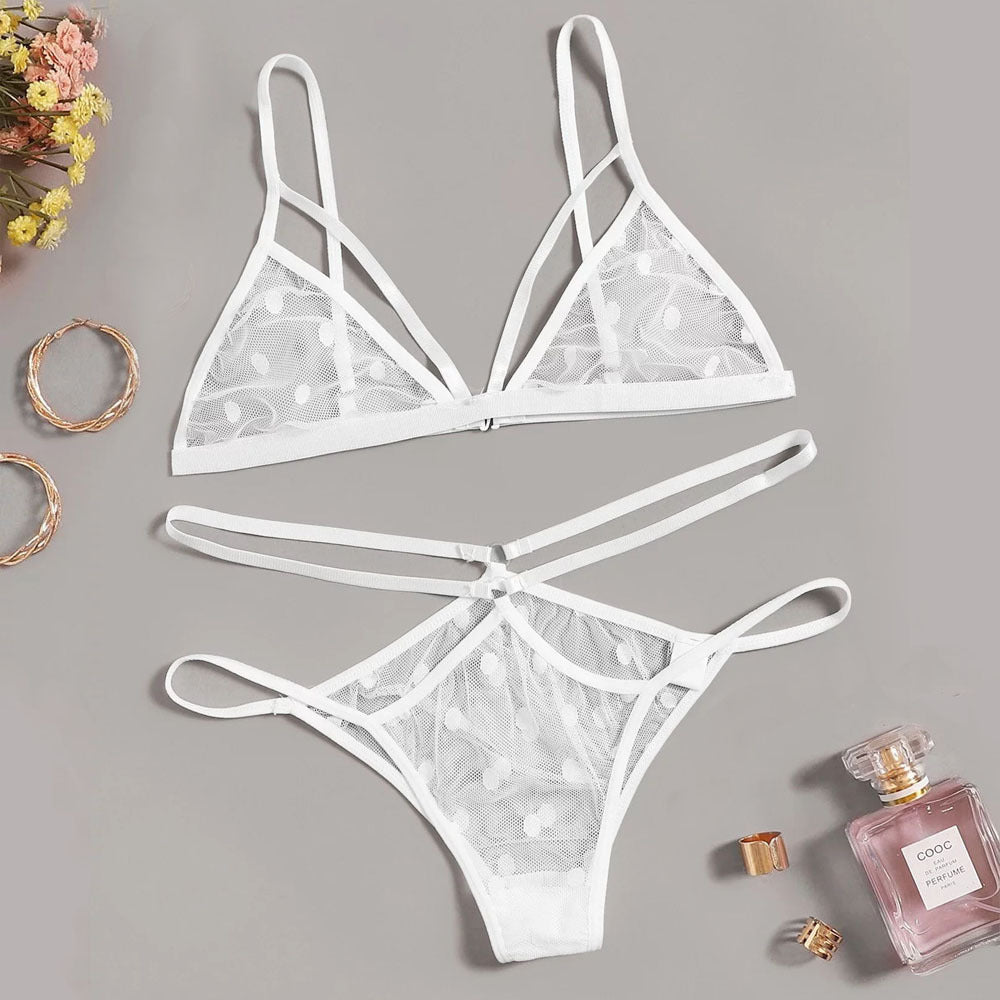 Sexy Polka Dot Mesh Erotic Lingerie Set