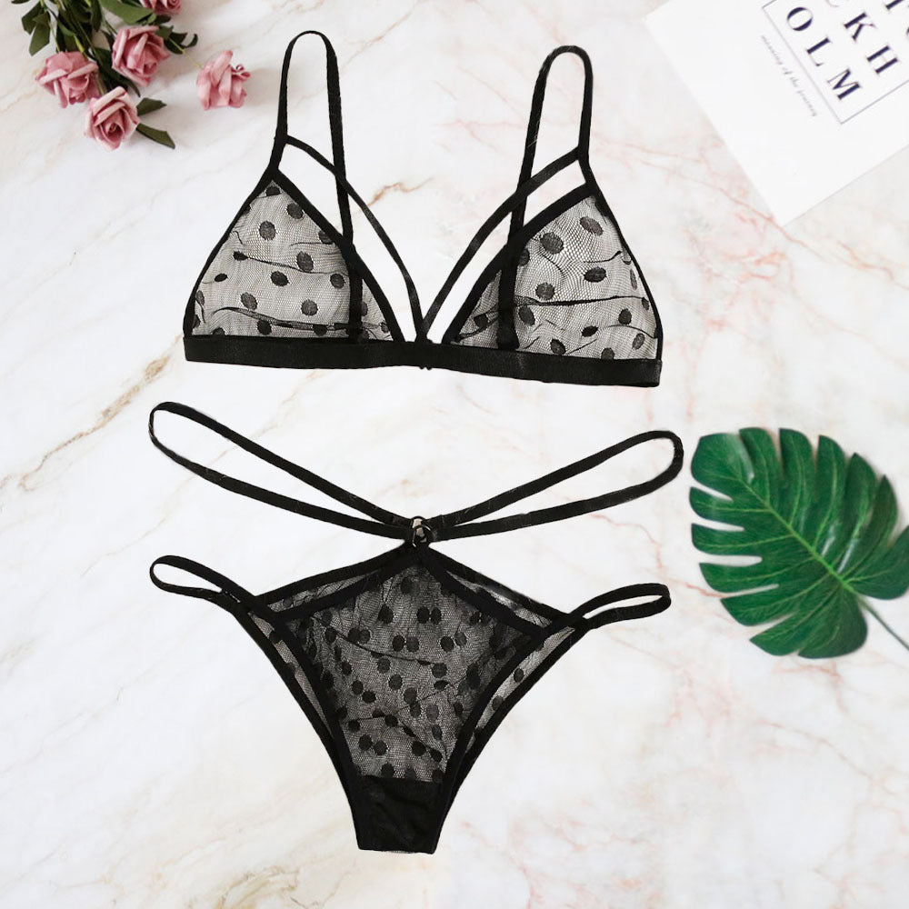 Sexy Polka Dot Mesh Erotic Lingerie Set