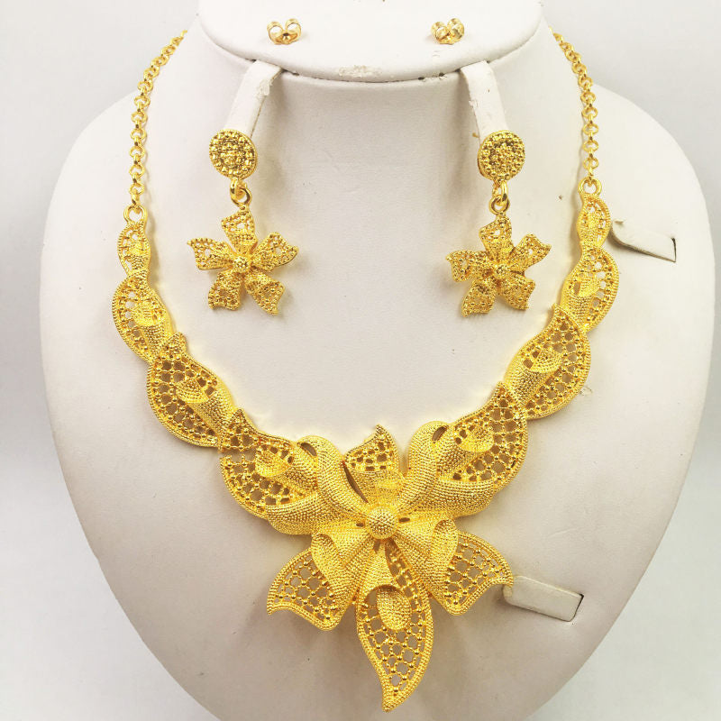 Women's Gold Jewellery - African Wedding Gifts Necklace + Earrings