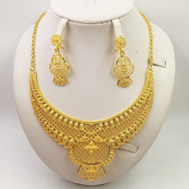 Women's Gold Jewellery - African Wedding Gifts Necklace + Earrings