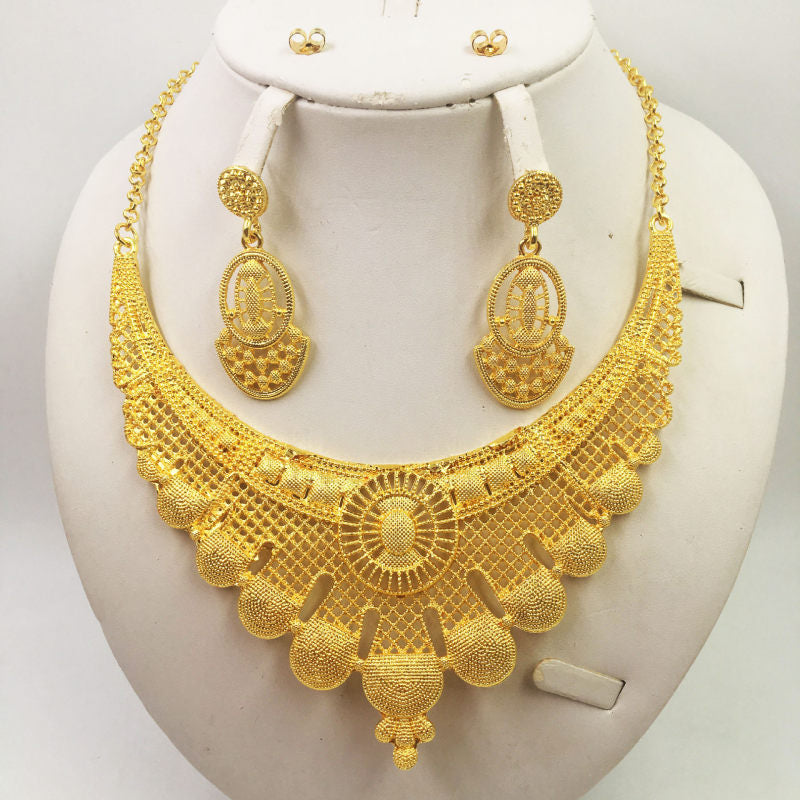 Women's Gold Jewellery - African Wedding Gifts Necklace + Earrings