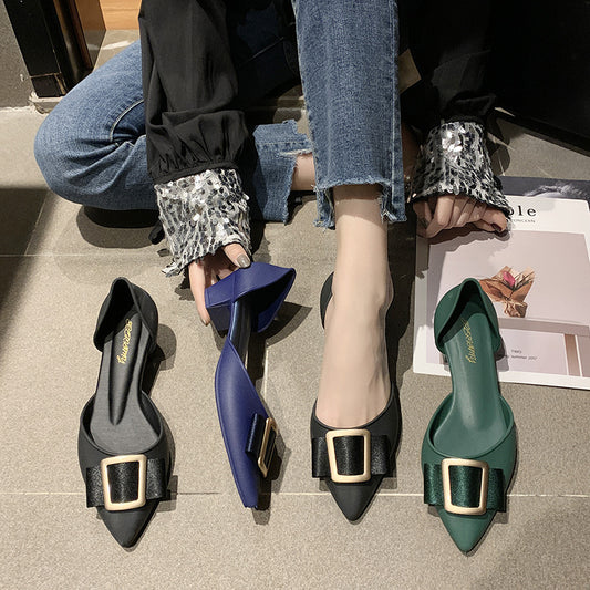 Pointed Square-Buckle Jelly Shoes