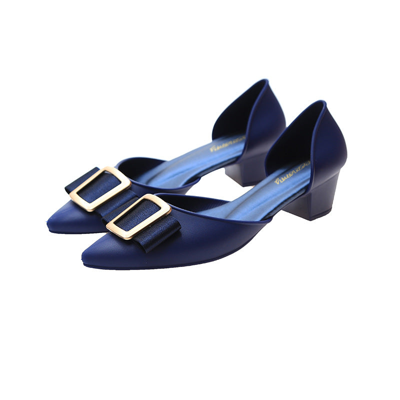 Pointed Square-Buckle Jelly Shoes