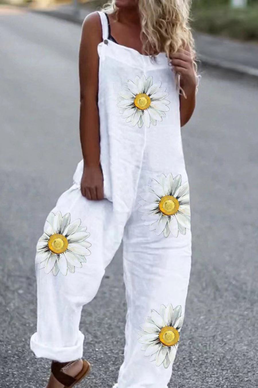 Women's Cotton And Linen Jumpsuit Mid-waist