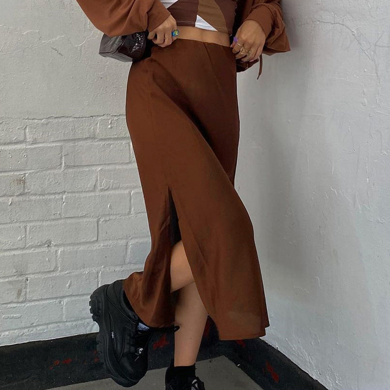 Split Satin Smooth High-Waisted Skirt