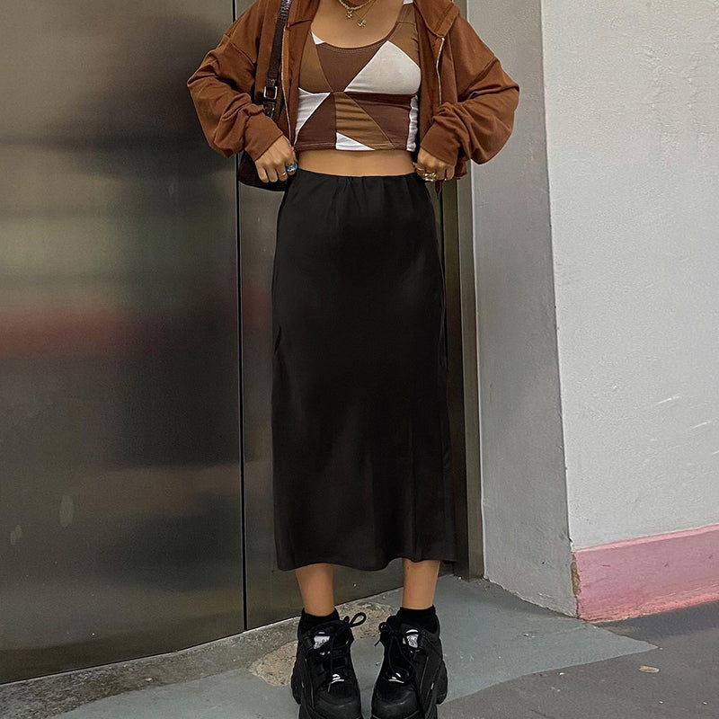 Split Satin Smooth High-Waisted Skirt