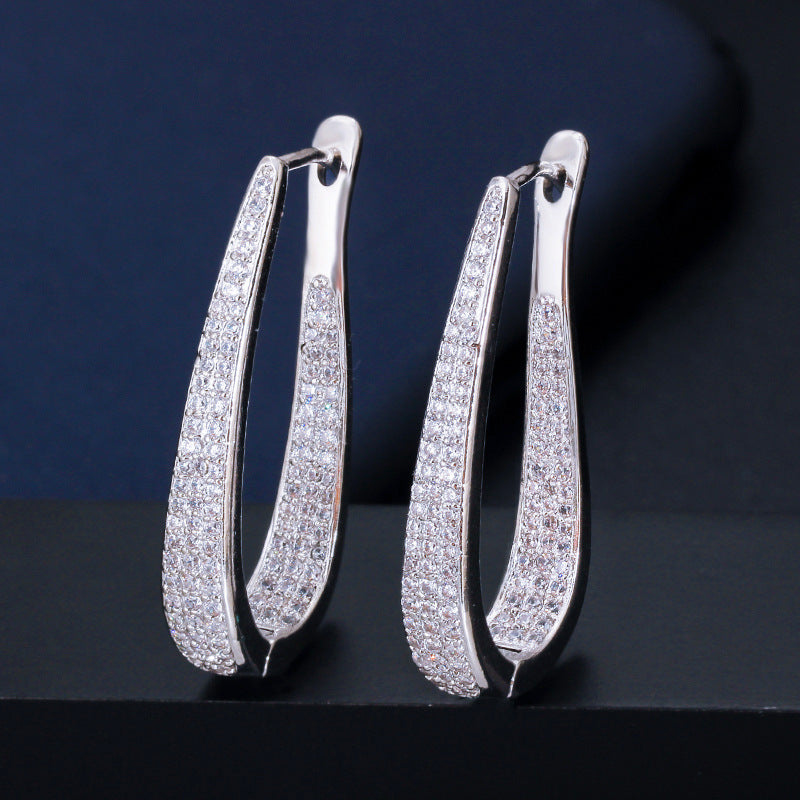 Zirconia Stone White Gold Luxury Big Hoop Earrings