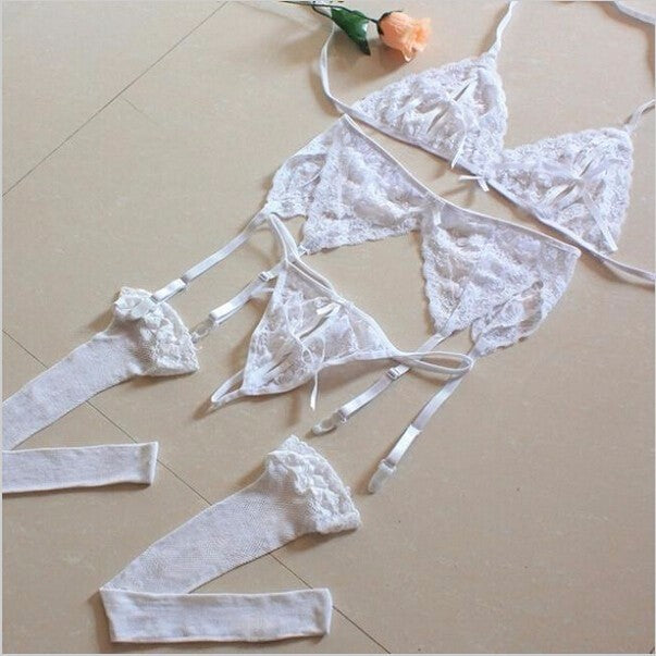 Hot Erotic Bra G-String Garter Set