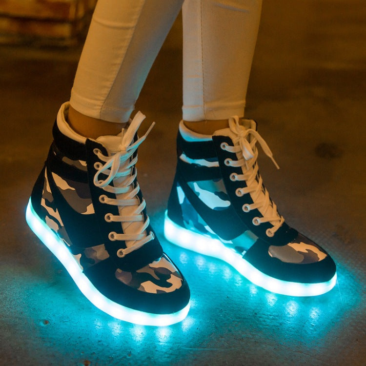 New Camouflage High-Top LED Colourful Shoes