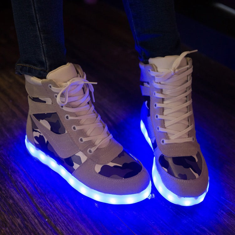 New Camouflage High-Top LED Colourful Shoes