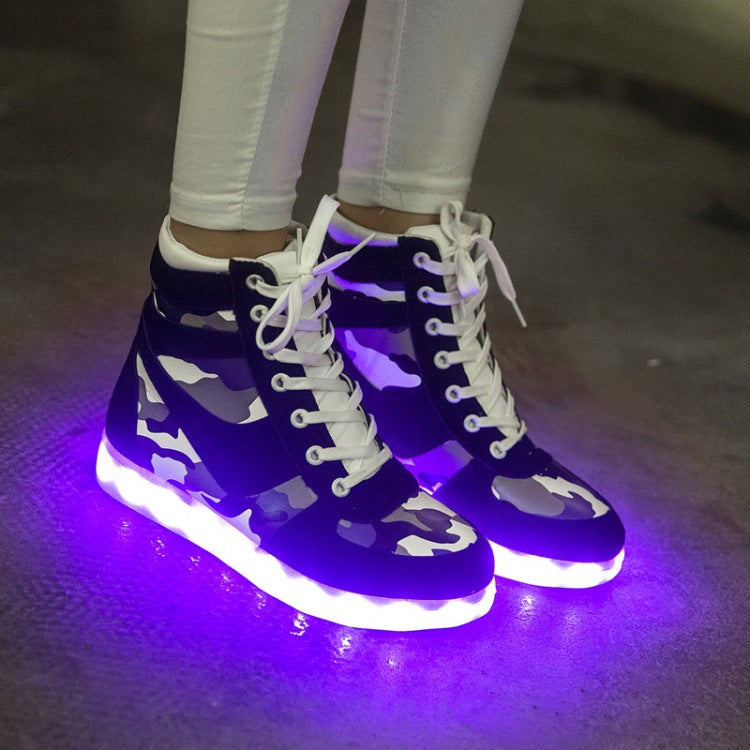 New Camouflage High-Top LED Colourful Shoes