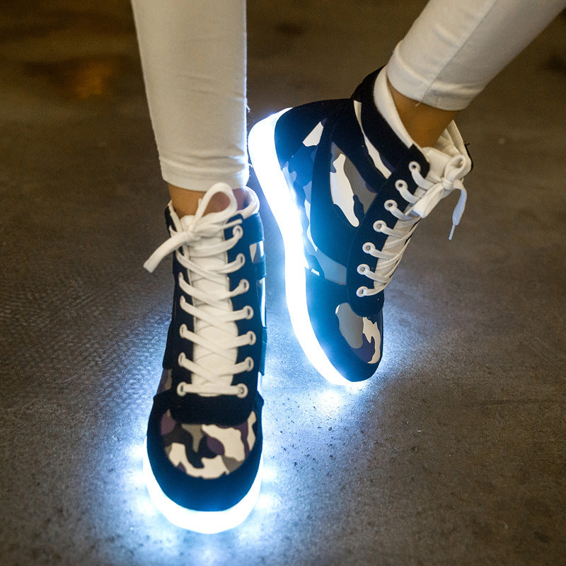 New Camouflage High-Top LED Colourful Shoes