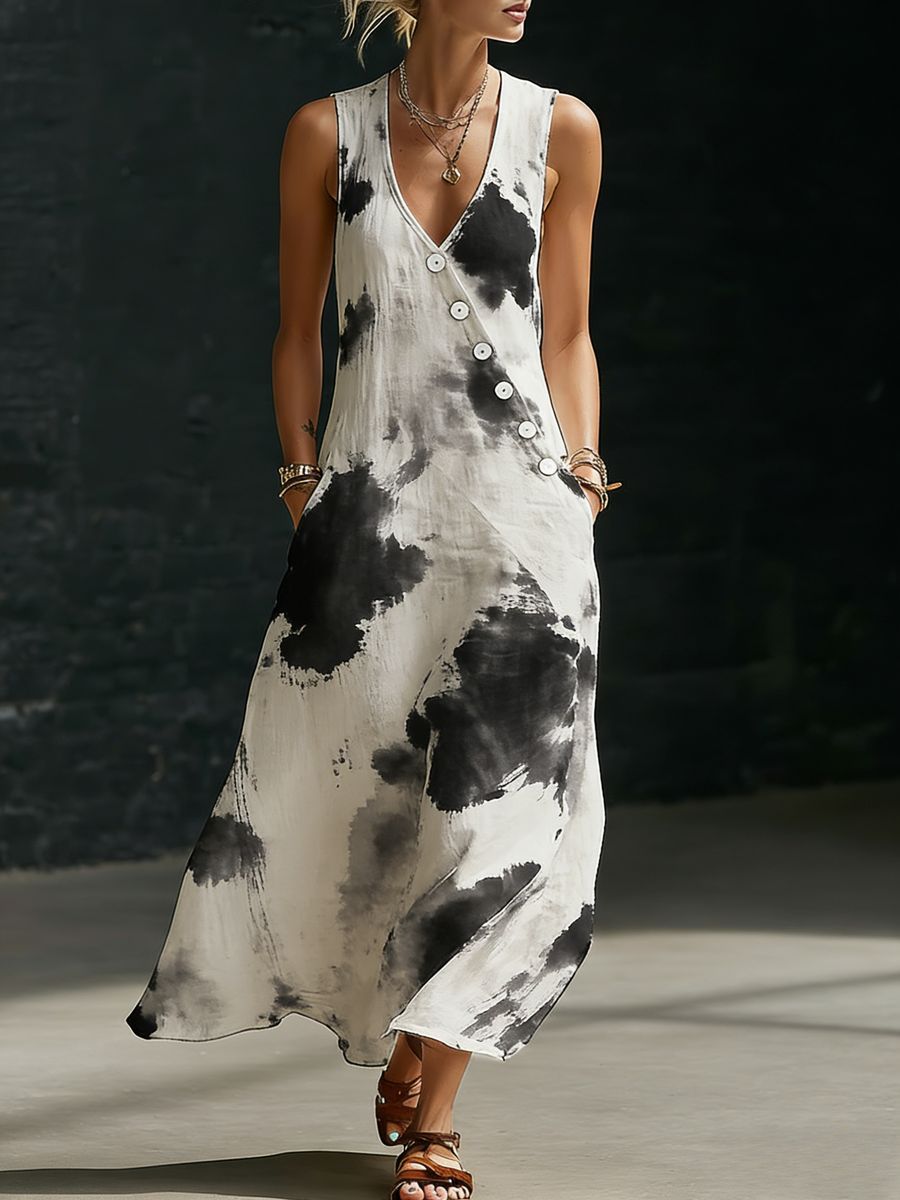 Loose-fitting V-neck Cross-over Shirt And Wide-leg Pants